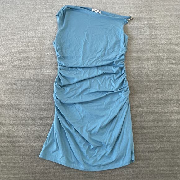 Reformation Izara Knit Mini Dress Women M Capri Blue Asymmetrical Top Ruched - Picture 1 of 9